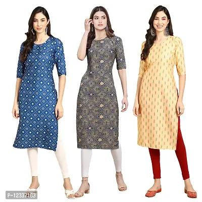 Elite Crepe Printed Straight Stitched Kurta For Women- Pack Of 3-thumb0