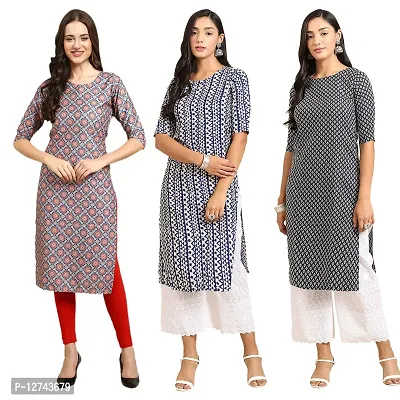 Stylish Crepe Digital Printed Straight Kurti For Women Pack of 3