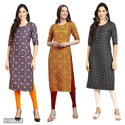 Trendy Women Crepe Digital Printed Straight Kurti  Pack of 3-thumb0