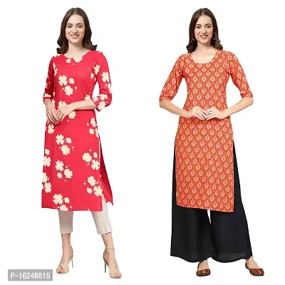 Stylish Straight Multicoloured Printed Crepe Kurta For Women Combo Pack Of 2