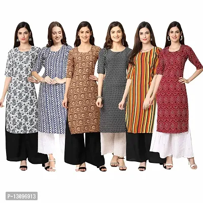 Women Crepe Digital Printed Straight Kurti  Pack of 6-thumb0