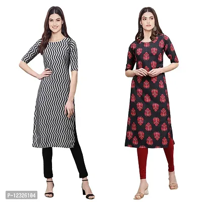 Straight Multicoloured Printed Crepe Kurta Pack Of 2