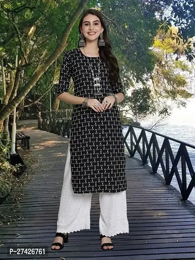 Stylish Black Crepe Stitched Kurta For Women-thumb0