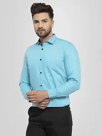 Men Stylish Blue Cotton Solid Long Sleeve Semi Formal Shirt-thumb1