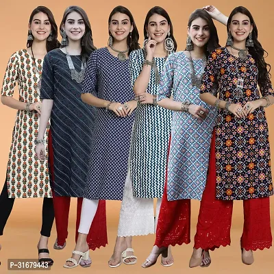 Fancy Crepe Printed Kurtas For Women Pack Of 6-thumb0