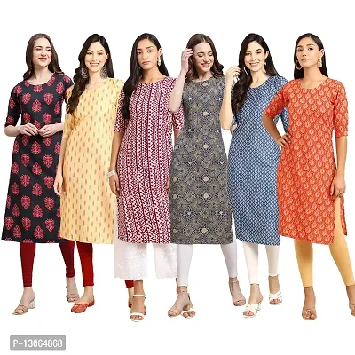 Trendy Crepe Digital Printed Straight Kurta For Women ( Pack Of 6 )-thumb0