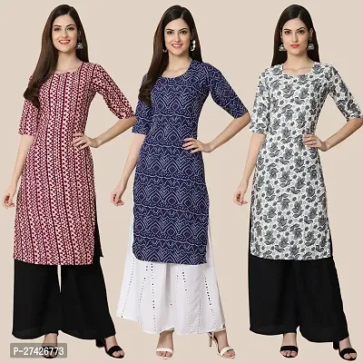 Stylish Multicoloured Crepe Stitched Kurta For Women Pack of 3-thumb0