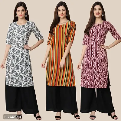 Stylish Multicoloured Crepe Stitched Kurta For Women Pack of 3-thumb0