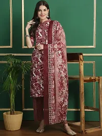 Stylish Maroon Cotton Printed Kurta Bottom and Dupatta Set For Women-thumb1