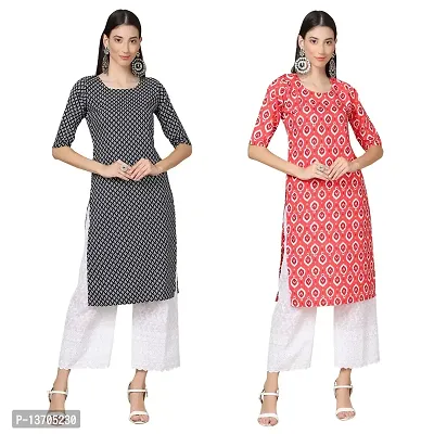 Stylish Crepe Printed Straight Kurta For Women- Pack Of 2