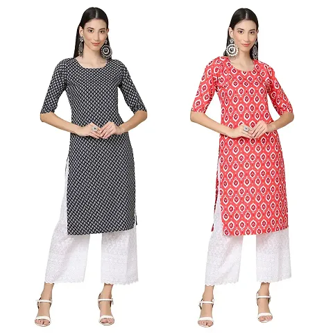 Stylish Crepe Straight Kurta For Women- Pack Of 2