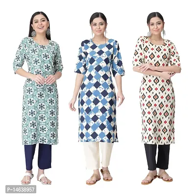 New Crepe Combo Printed Kurtis For Women Pack Of 3-thumb0