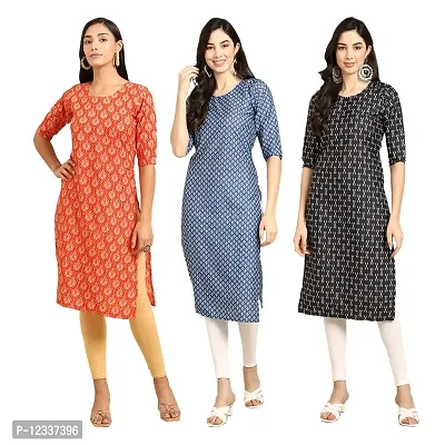 Elite Crepe Printed Straight Stitched Kurta For Women- Pack Of 3-thumb0