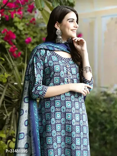 Stylish Cotton Blend Printed Kurta With Pant And Dupatta Set For Women-thumb4