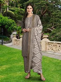 Stylish Brown Cotton Blend Printed Kurta, Bottom and Dupatta Set For Women-thumb1