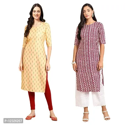 Straight Multicoloured Printed Crepe Kurta Pack Of 2-thumb0