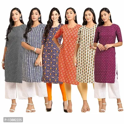 Trendy Crepe Printed Straight Kurta Combo For Women Pack Of 6