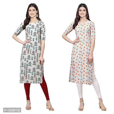 Straight Multicoloured Printed Crepe Kurta Pack Of 2