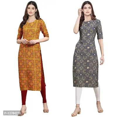 Stylish Crepe Printed Straight Kurta For Women- Pack Of 2-thumb0