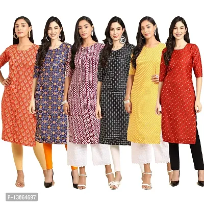 Trendy Crepe Digital Printed Straight Kurta For Women ( Pack Of 6 )-thumb0