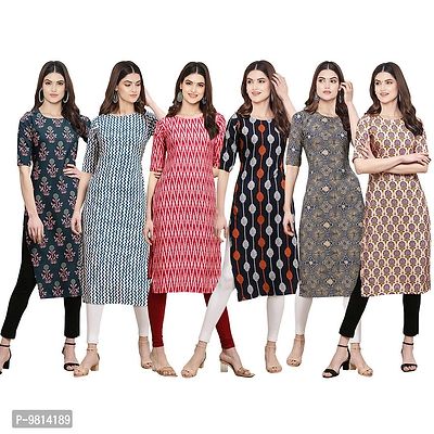 Women Crepe Digital Printed Straight Kurti  Pack of 6