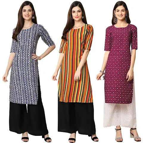 Beautiful Crepe Straight Kurta For Women Pack Of 3