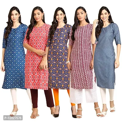 Attractive Straight Multicoloured Printed Crepe Kurta Combo For Women Pack Of 5-thumb0