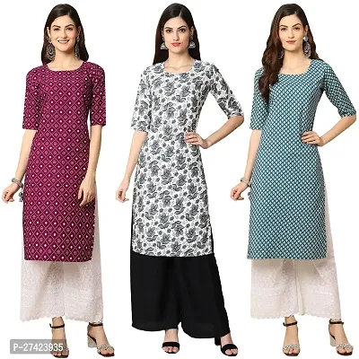 Stylish Multicoloured Crepe Stitched Kurta For Women Pack of 3-thumb0