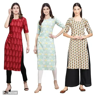 Stylish Multicoloured Crepe Stitched Kurta For Women Pack of 3