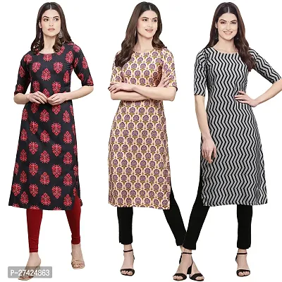 Stylish Multicoloured Crepe Stitched Kurta For Women Pack of 3-thumb0