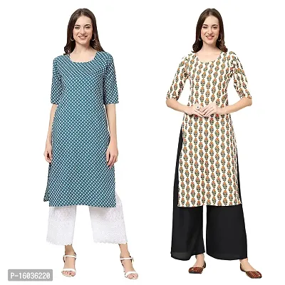 Stylish Straight Printed Crepe Kurta For Women -Pack Of 2