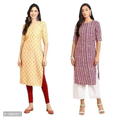 Stylish Straight Multicoloured Printed Crepe Kurta For Women Combo Pack Of 2-thumb0