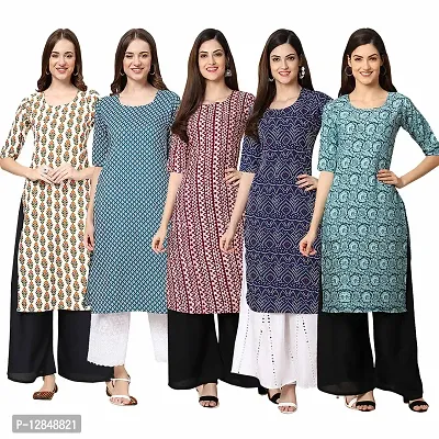 Straight Multicoloured Printed Crepe Kurta Pack Of 5