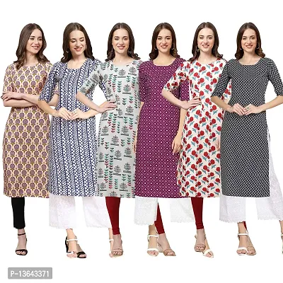 Women Crepe Digital Printed Straight Kurti Pack of 6-thumb0