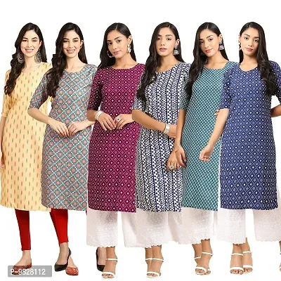 Women Crepe Digital Printed Straight Kurti  Pack of 6