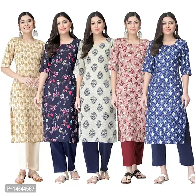 New Crepe Printed Kurtis Combo For Women Pack Of 5-thumb0