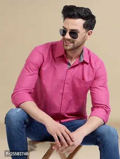 Reliable Pink Cotton Solid Long Sleeves Formal Shirt For Men-thumb5