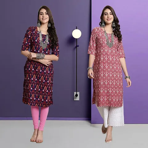 Fancy Crepe Printed A-Line Kurta - Pack Of 2