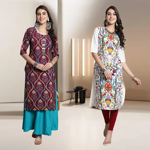 Fancy Multicoloured Crepe A-Line Kurti - Pack Of 2