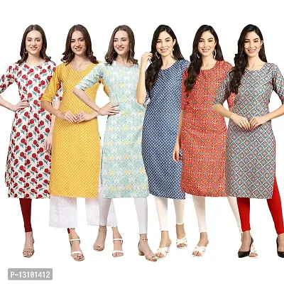 Women Crepe Digital Printed Straight Kurti  Pack of 6-thumb0