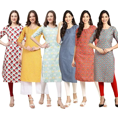 Women Crepe Digital Straight Kurti Pack of