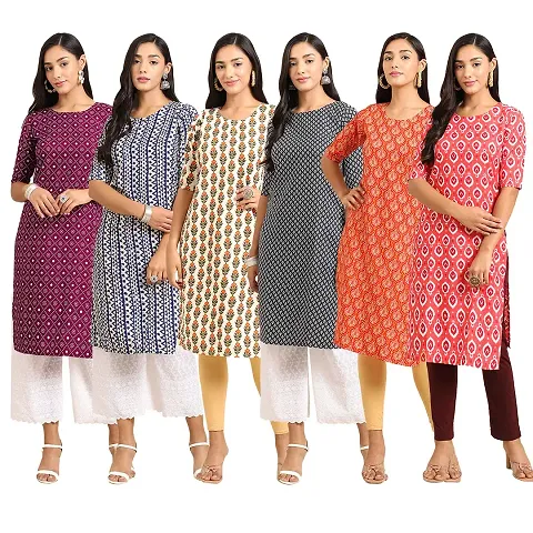 Stylish Crepe Printed Kurti - Pack of 6