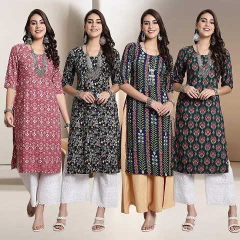 Fancy Straight Crepe Kurti - Pack Of 4