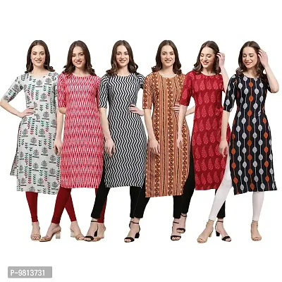 Women Crepe Digital Printed Straight Kurti  Pack of 6