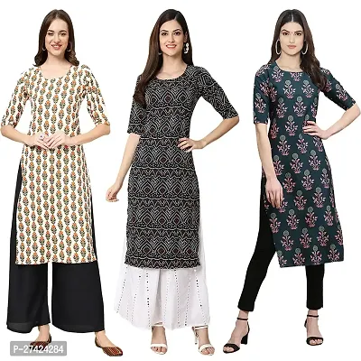 Stylish Multicoloured Crepe Stitched Kurta For Women Pack of 3