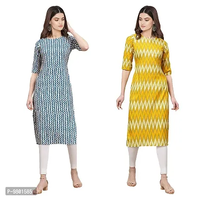 Stylish Digital Printed Woman Crepe Multicolored Kurtis Pack of 2-thumb0