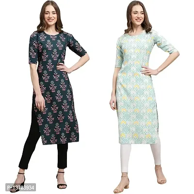 Stylish Crepe Printed Straight Kurta For Women- Pack Of 2-thumb0