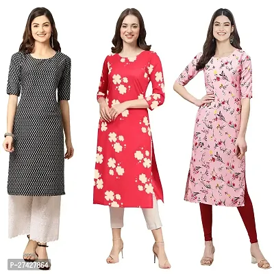 Stylish Multicoloured Crepe Stitched Kurta For Women Pack of 3-thumb0