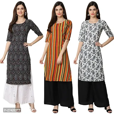 Stylish Multicoloured Crepe Stitched Kurta For Women Pack of 3