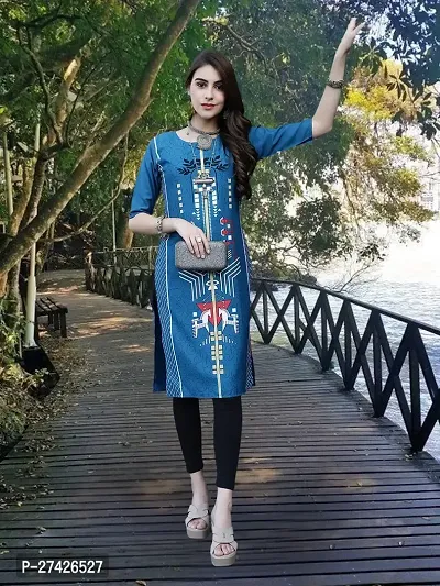 Stylish Blue Crepe Stitched Kurta For Women